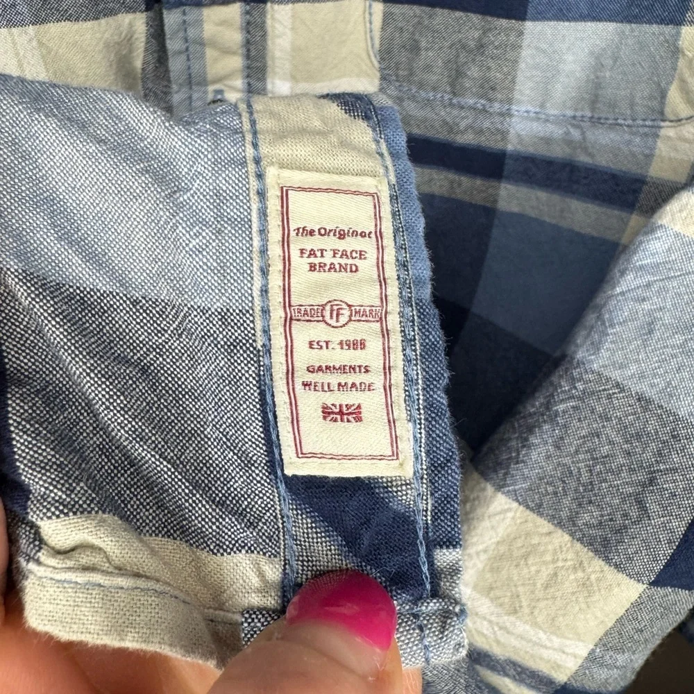 Men’s FatFace Navy and Light Blue Plaid Button-Down Shirt